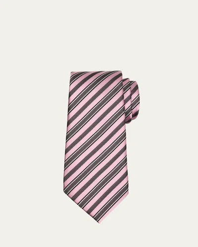 Zegna Men's Silk And Cotton Herringbone Stripe Tie In Md Pnkstrp