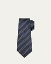 Zegna Men's Silk And Cotton Stripe Jacquard Tie In Nvy Strp
