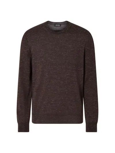 Zegna Men's Silk Cashmere And Linen Crewneck Sweater In Brown