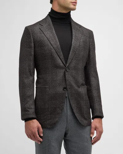 Zegna Men's Silk-cashmere Plaid Sport Coat In Dk Gry Ck
