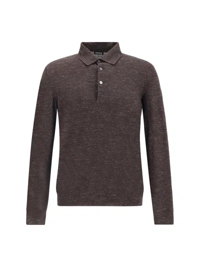 Zegna Silk Long Sleeve Top In Brown