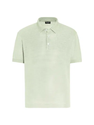 Zegna Men's Silk Polo Shirt In Light Aqua Green