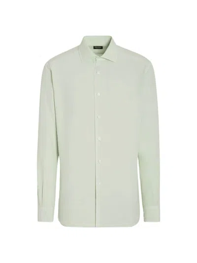 Zegna Men's Silk Shirt In Light Aqua Green