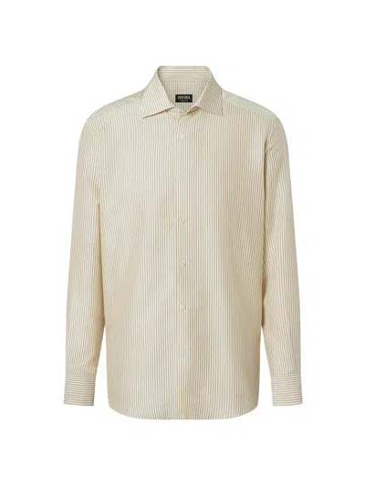Zegna Striped Silk Shirt In Neutral