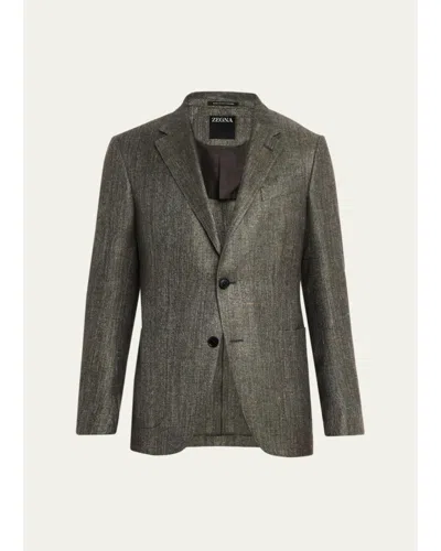Zegna Men's Silk-cotton Twill Single-breasted Sport Coat In Green