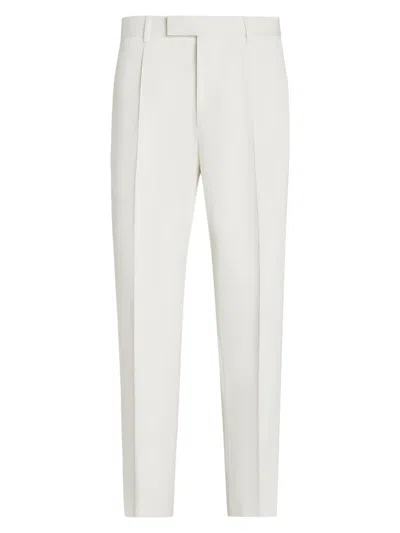 Zegna Men's Single-pleated Cotton And Wool Pants In White