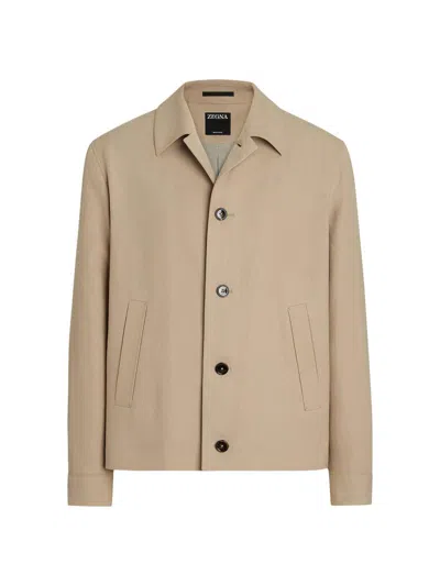 Zegna Men's Slim Fit Oasi Lino Chore Jacket In Brown
