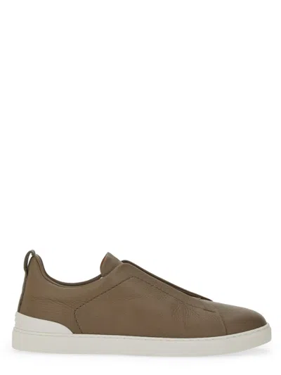 Zegna Men Sneaker Low Top Triple Stitch In Beige