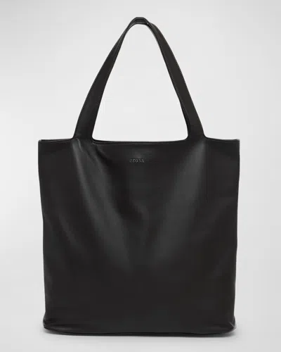 Zegna Men's Soft Leather Tote Bag In Black