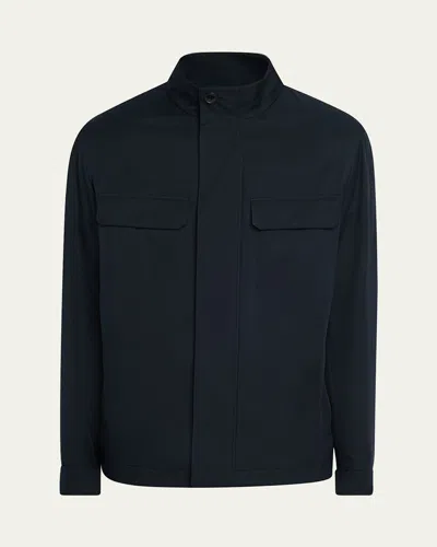 Zegna Men's Solid Microfiber Overshirt In Black