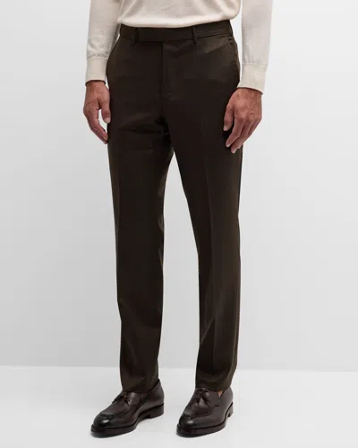 Zegna Men's Solid Pure Wool Flat-front Pants In Dk Brw Sld
