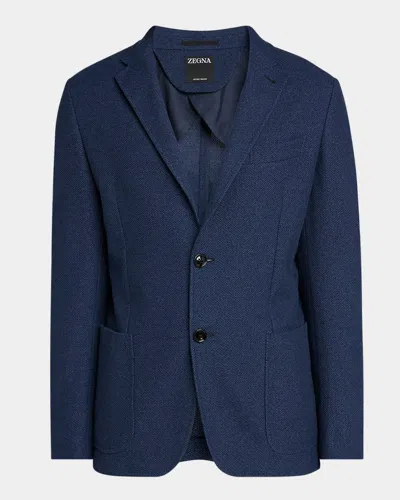 Zegna Cotton-blend Corduroy Suit Jacket In Blue