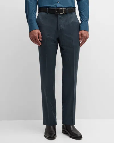 Zegna Men's Solid Trofeo Flat-front Pants In Md Blu Sld