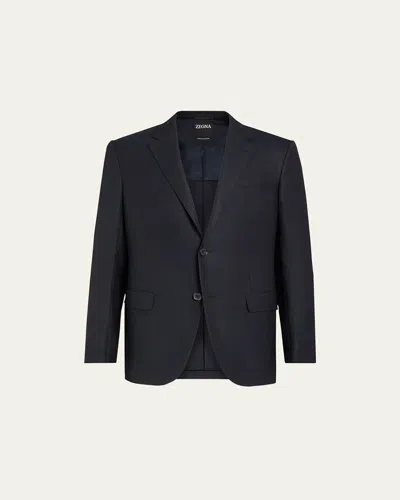 Zegna Navy Blue Trofeo Comfort Stretch Wool And Silk Jacket