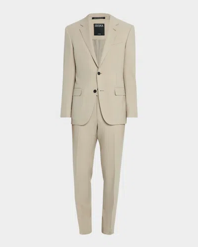 Zegna Men's Solid Trofeo Wool Suit In Md Bge Sld
