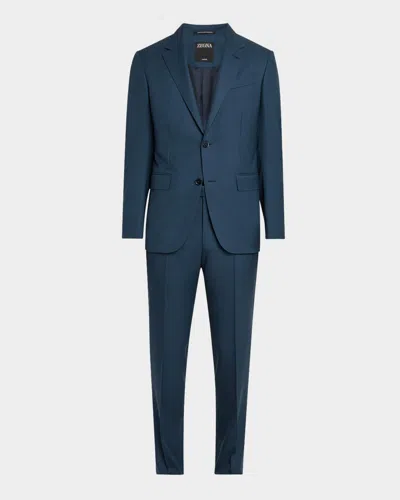Zegna Men's Windowpane Wool Suit In Md Blu Ck