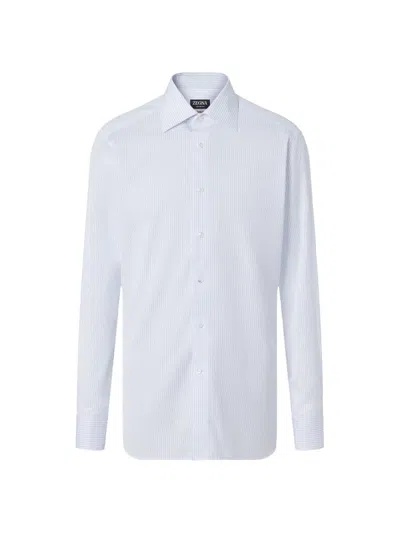 Zegna Checked-pattern Cotton Shirt In Blue