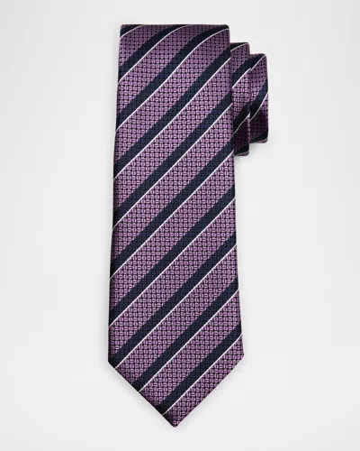Zegna Men's Striped Geo Jacquard Tie In Purple