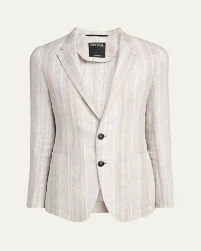Zegna Men's Striped Oasi Lino Sport Coat In Neutral