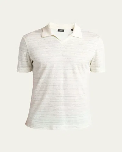 Zegna Men's Striped Polo Shirt In Dk Grnstrp
