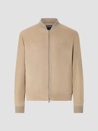 Zegna Men's Suede Bomber Jacket In Gray