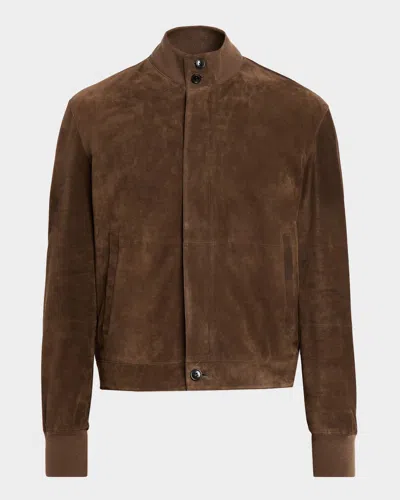 Zegna Men's Suede Hidden-zip Bomber Jacket In Brown