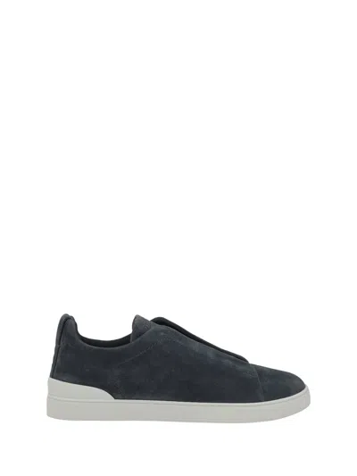 Zegna Suede Leather Sneakers In Black