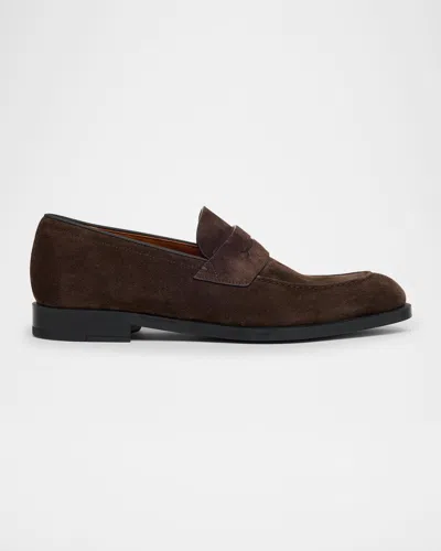 Zegna Men's Suede Rubber-sole Penny Loafers In Md Brw Sld