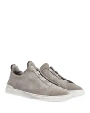 Zegna Men's Suede Triple Stitch Low Top Sneakers In Light Gray
