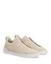 ZEGNA MEN'S SUEDE TRIPLE STITCH LOW TOP SNEAKERS