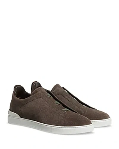 Zegna Slip-on Suede Low Top Sneakers In Brown