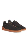 Zegna Baskets Triple Stitch En Veau Velours Noires In Black