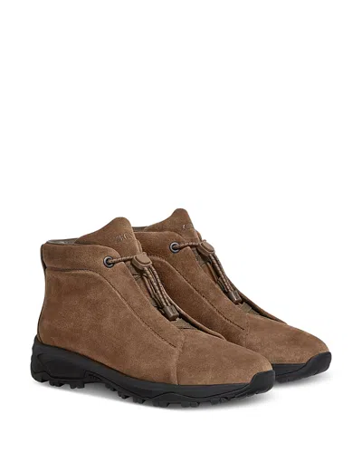 Zegna Triple Stitch Vetta Suede Sneakers In Brown