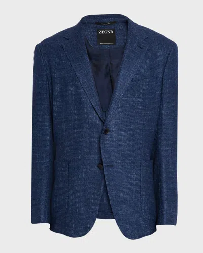 Zegna Men's Textured Winter Crossover Blazer In Blue