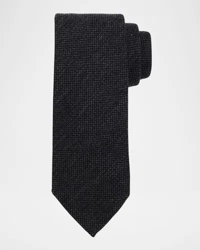 Zegna Men's Textured Wool And Silk Tie In Black