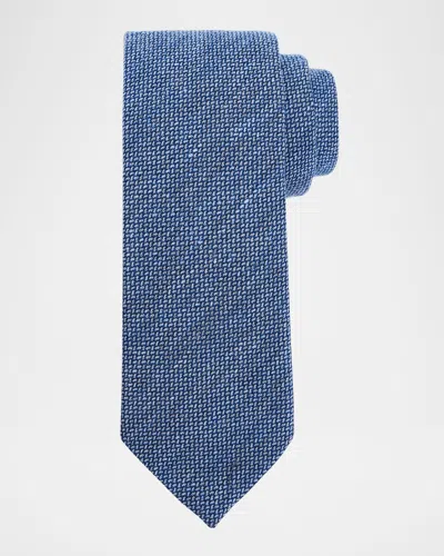 Zegna Men's Textured Wool And Silk Tie In Blue