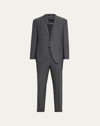 Zegna Men's Textured Wool Suit In Dk Gry Sld