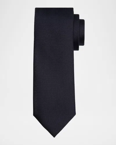 Zegna Men's Tic-weave Silk Tie In Black