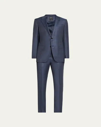 Zegna Men's Ticweave Wool Single-breasted Sport Coat In Blue