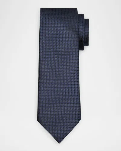 Zegna Men's Tonal Geometric Jacquard Tie In Nvy Micro-fan