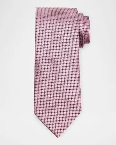 Zegna Men's Tonal Micro-geometric Silk Tie In Pink