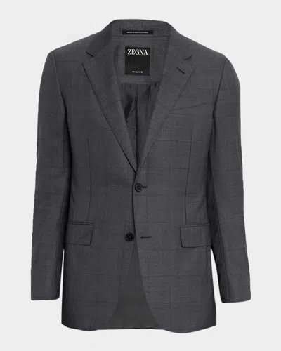Zegna Men's Tonal Plaid 15milmil15 Wool Suit In Gray