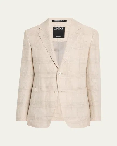 ZEGNA MEN'S TONAL PLAID CROSSOVER SPORT COAT