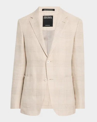 Zegna Men's Tonal Plaid Crossover Sport Coat In Lt Bge Ck