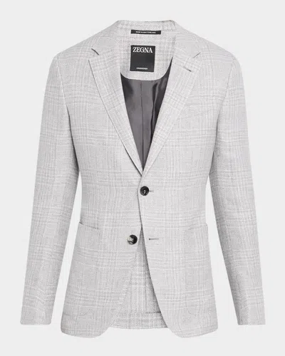 Zegna Men's Tonal Plaid Single-breasted Sport Coat In Silver