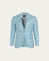 Zegna Fairway Crossover Plaid Linen Blend Sport Coat In Aqua Check