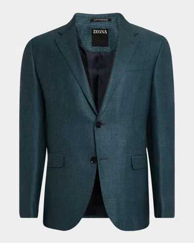 Zegna Men's Tonal Plaid Sport Coat In Blue Navy Check
