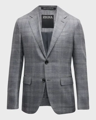 Zegna Men's Tonal Plaid Sport Coat In Medium Gray Check