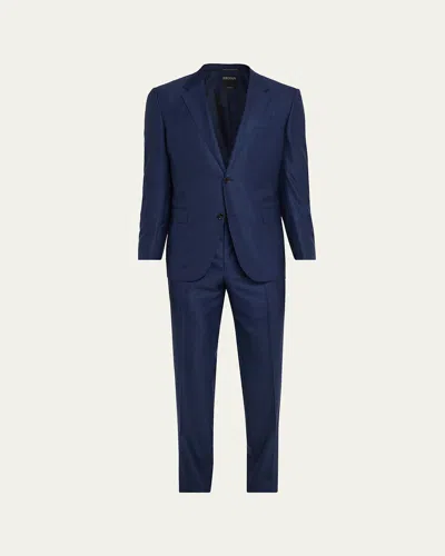 Zegna Men's Tonal Prince Of Wales Plaid Wool Two-piece Suit In Blue