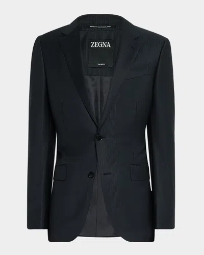 Zegna Men's Tonal Striped Wool Suit In Blk Strp
